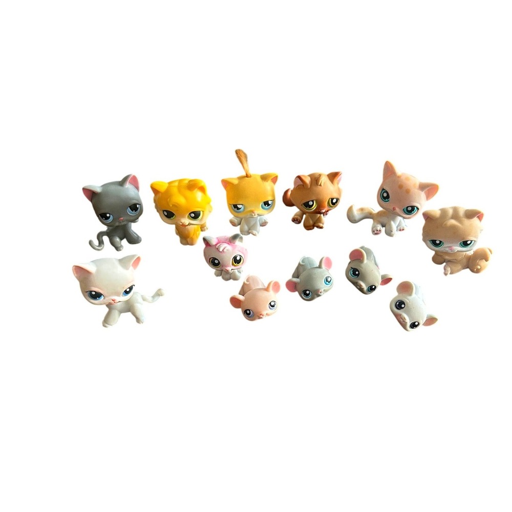 Hasbro Littlest Pet Shop LPS Cat Mouse Figure Lot Vintage Bobble Head Toys Kitty